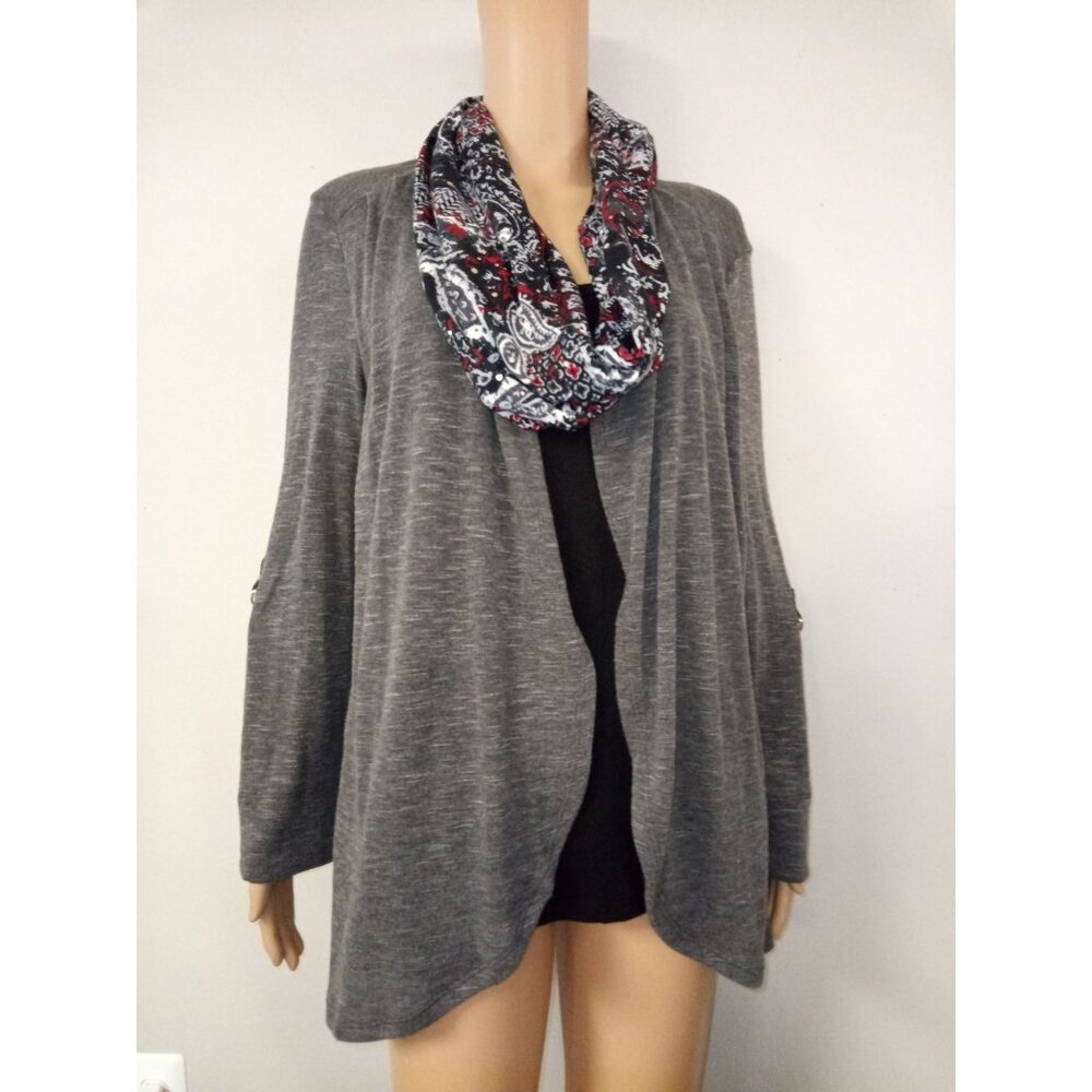 Studio Works Black Grey Cardigan Shirt Scarf Set Size Small